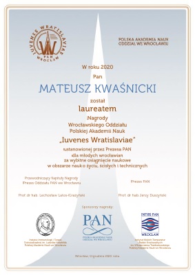 Laureat Iuvenes Wratislaviae 2020 Mateusz Kwaśny